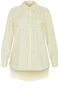 Chiara Oversized Longline Stripe Cotton Shirt - yellow