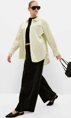 Chiara Oversized Longline Stripe Cotton Shirt - yellow