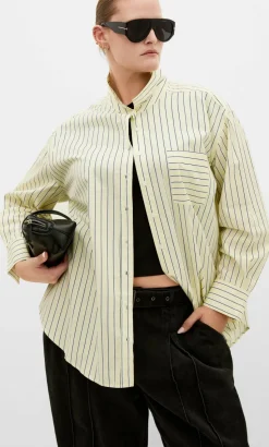 Chiara Oversized Longline Stripe Cotton Shirt - yellow