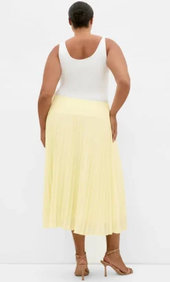 Chiffon Pleat Midi Skirt - lemon