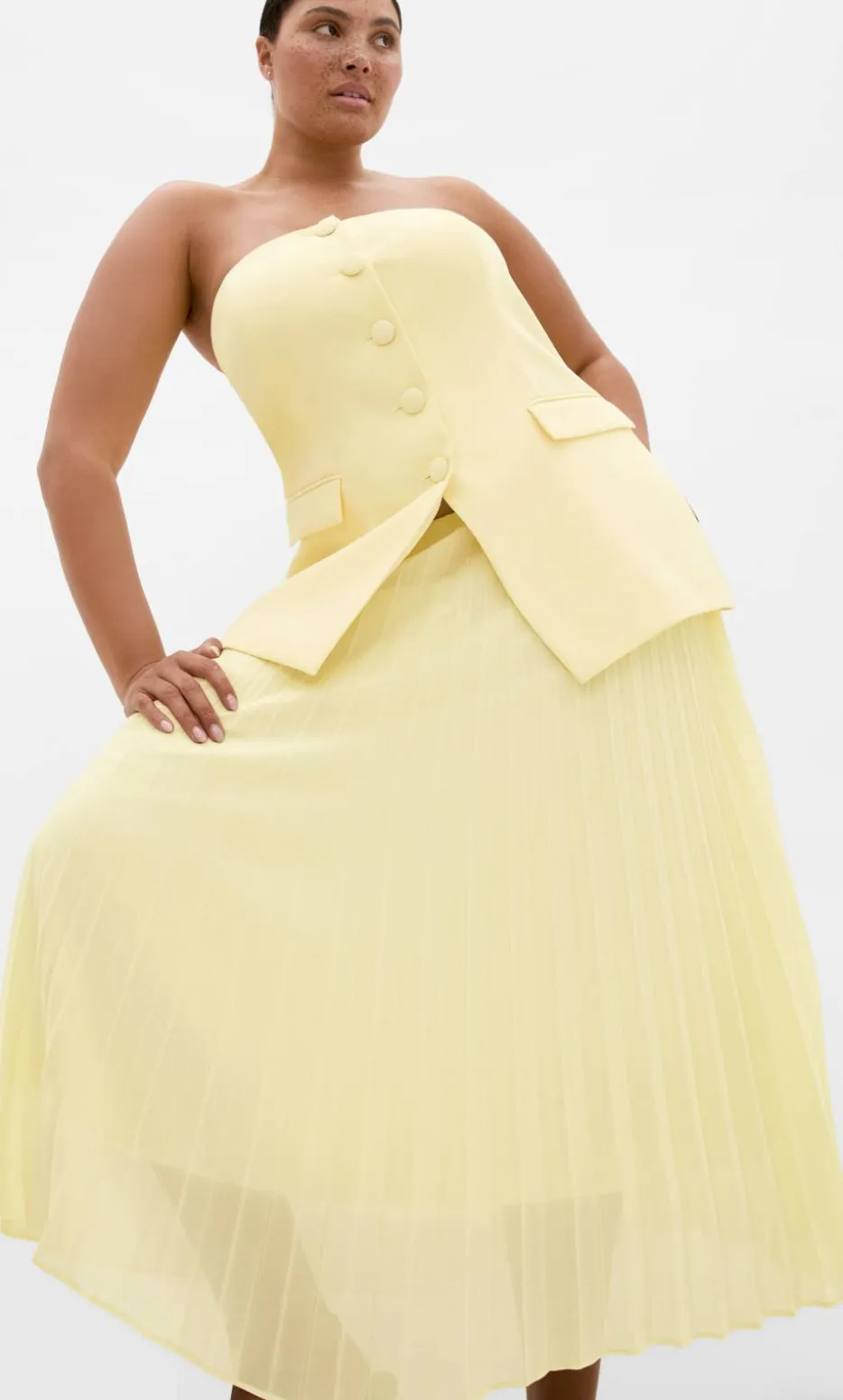 Chiffon Pleat Midi Skirt - lemon