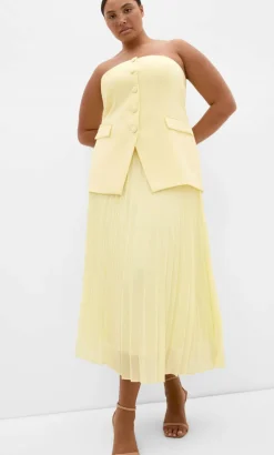 Chiffon Pleat Midi Skirt - lemon