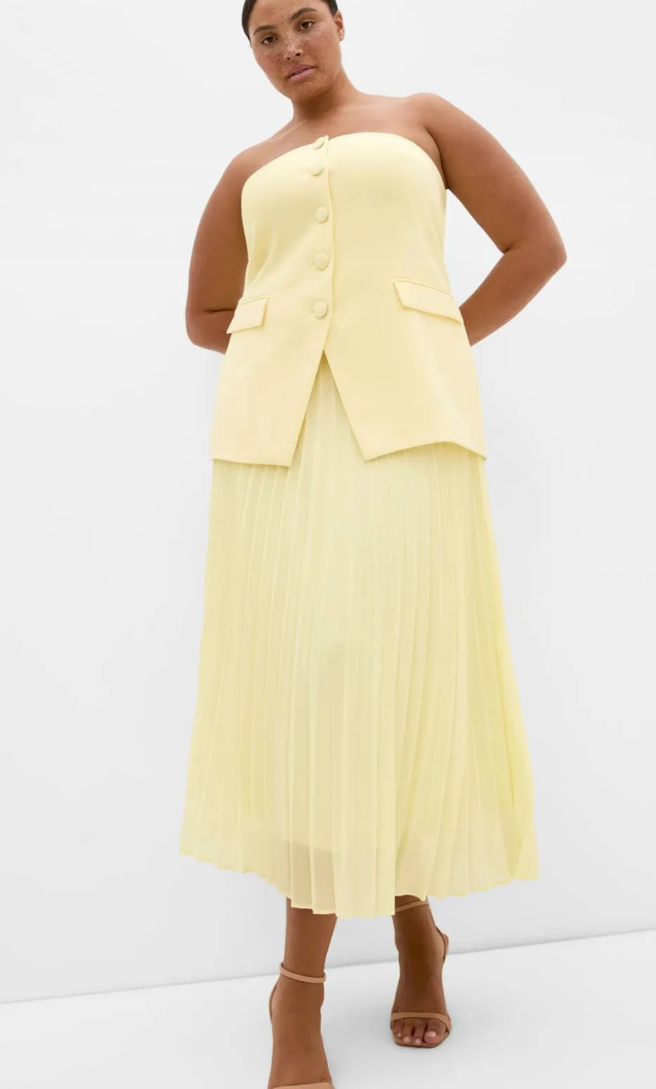 Chiffon Pleat Midi Skirt - lemon