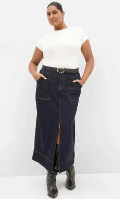 Chloe Denim Midi Skirt - dark wash