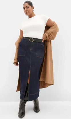 Chloe Denim Midi Skirt - dark wash