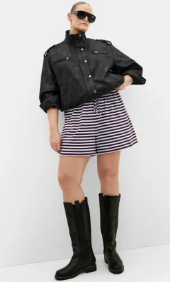 Claire Stripe Drawcord Short - sky blue