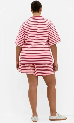 Claire Stripe Oversized Tee - blush
