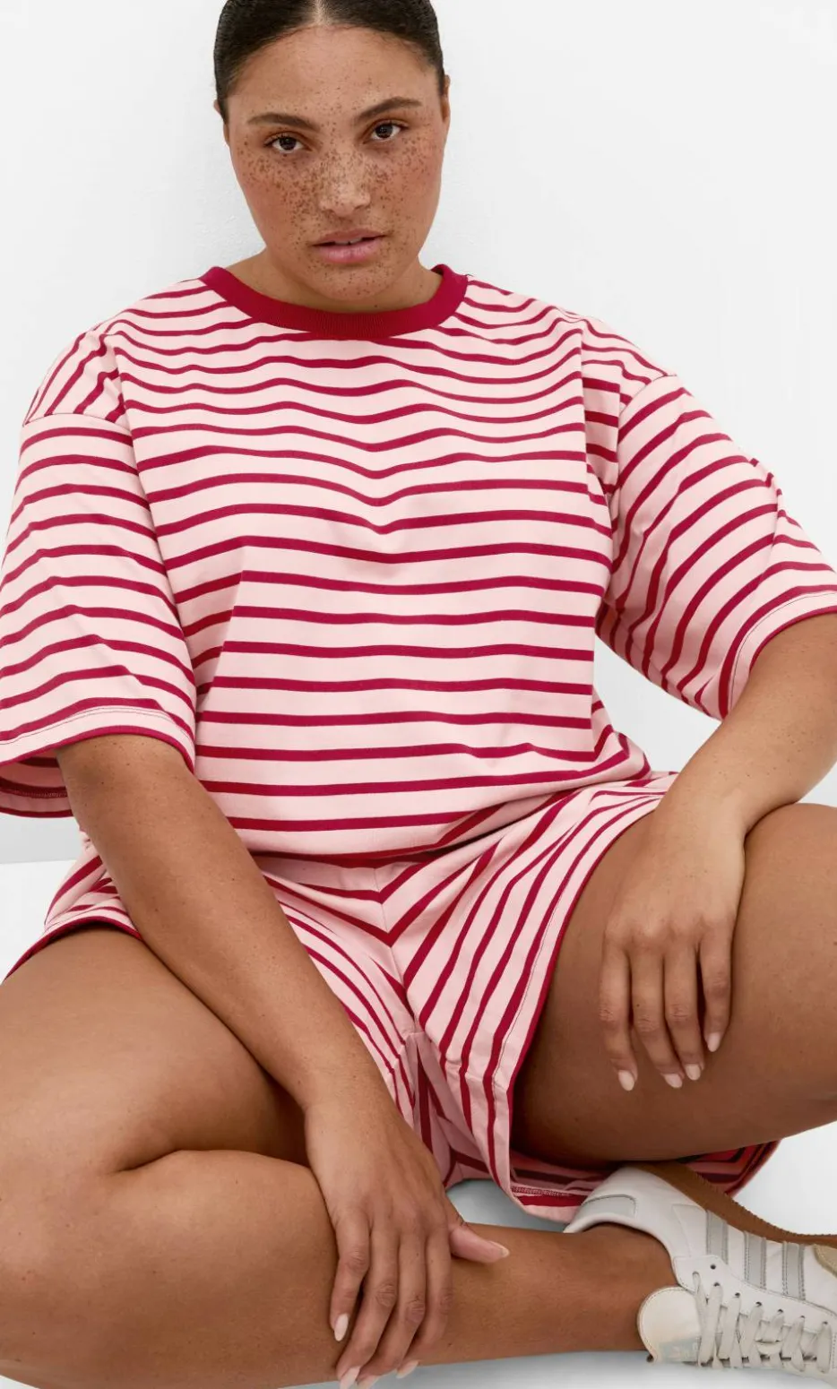 Claire Stripe Oversized Tee - blush