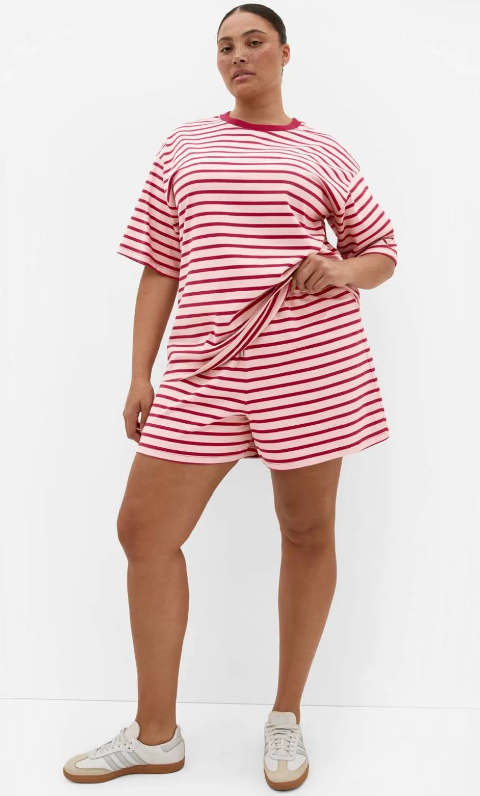 Claire Stripe Oversized Tee - blush