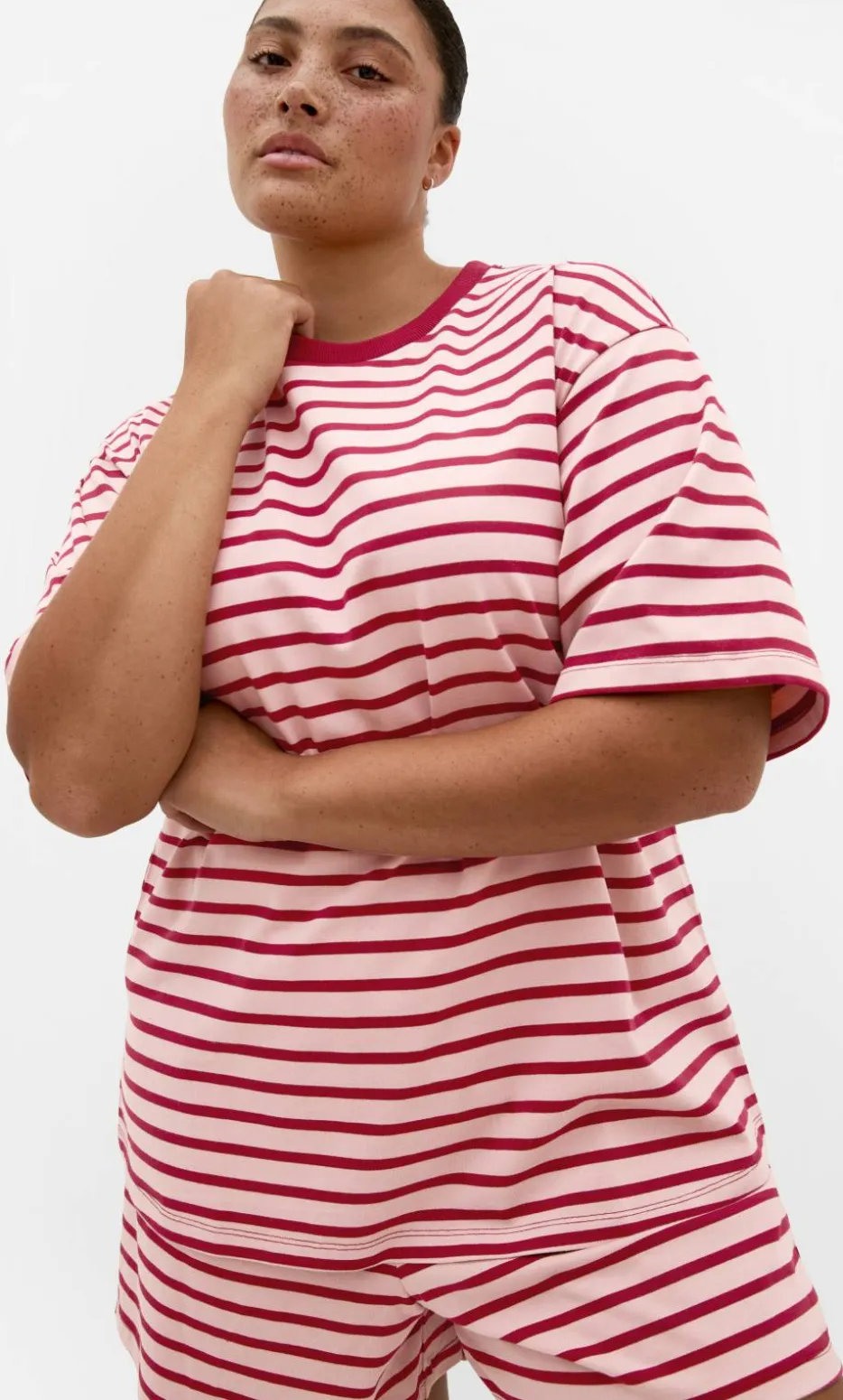 Claire Stripe Oversized Tee - blush