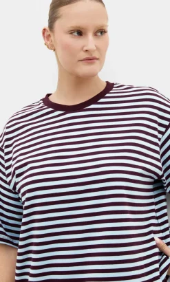 Claire Stripe Oversized Tee - sky blue