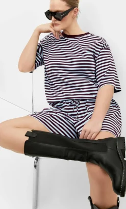 Claire Stripe Oversized Tee - sky blue