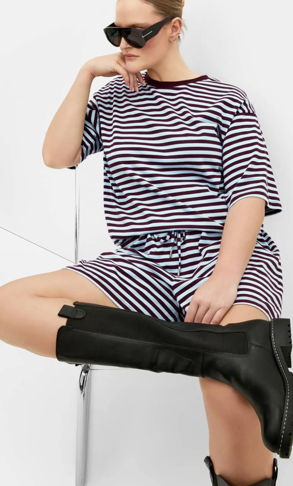 Claire Stripe Oversized Tee - sky blue