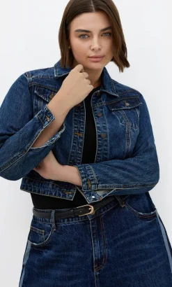 Classic Crop Denim Jacket - mid wash