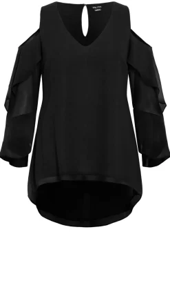Cold Shoulder Hi Lo Top - black