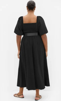 Collins Puff Sleeve Belted Maxi Dress - black