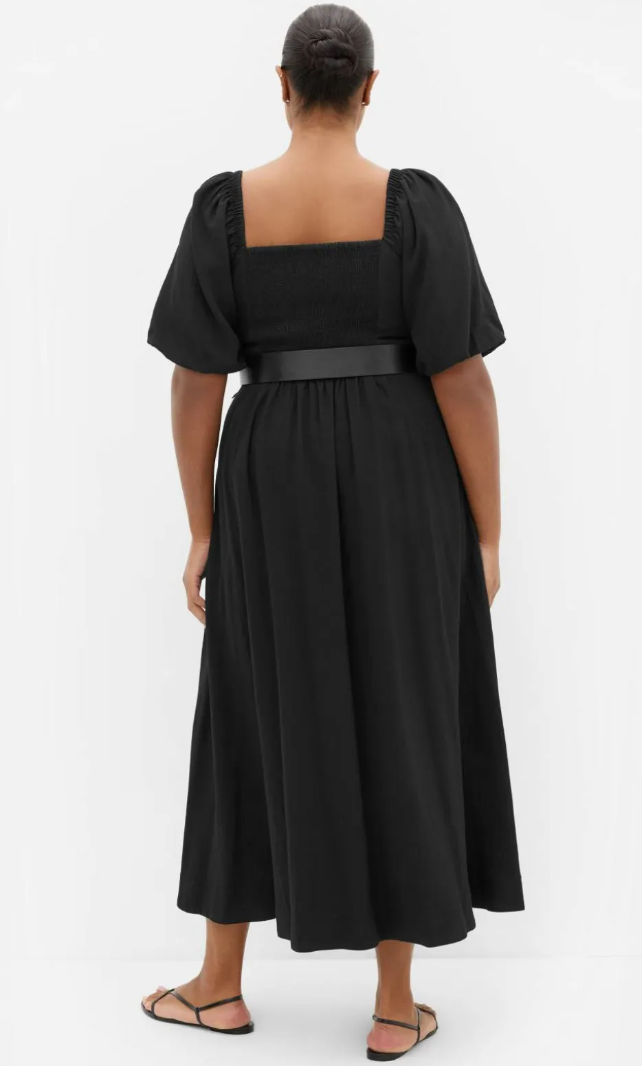 Collins Puff Sleeve Belted Maxi Dress - black