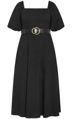 Collins Puff Sleeve Belted Maxi Dress - black