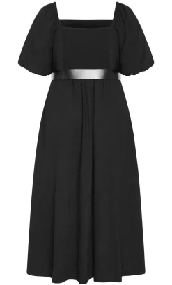 Collins Puff Sleeve Belted Maxi Dress - black