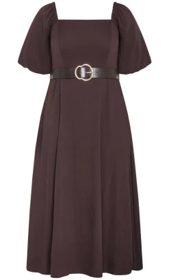 Collins Puff Sleeve Belted Maxi Dress - dark chocolate