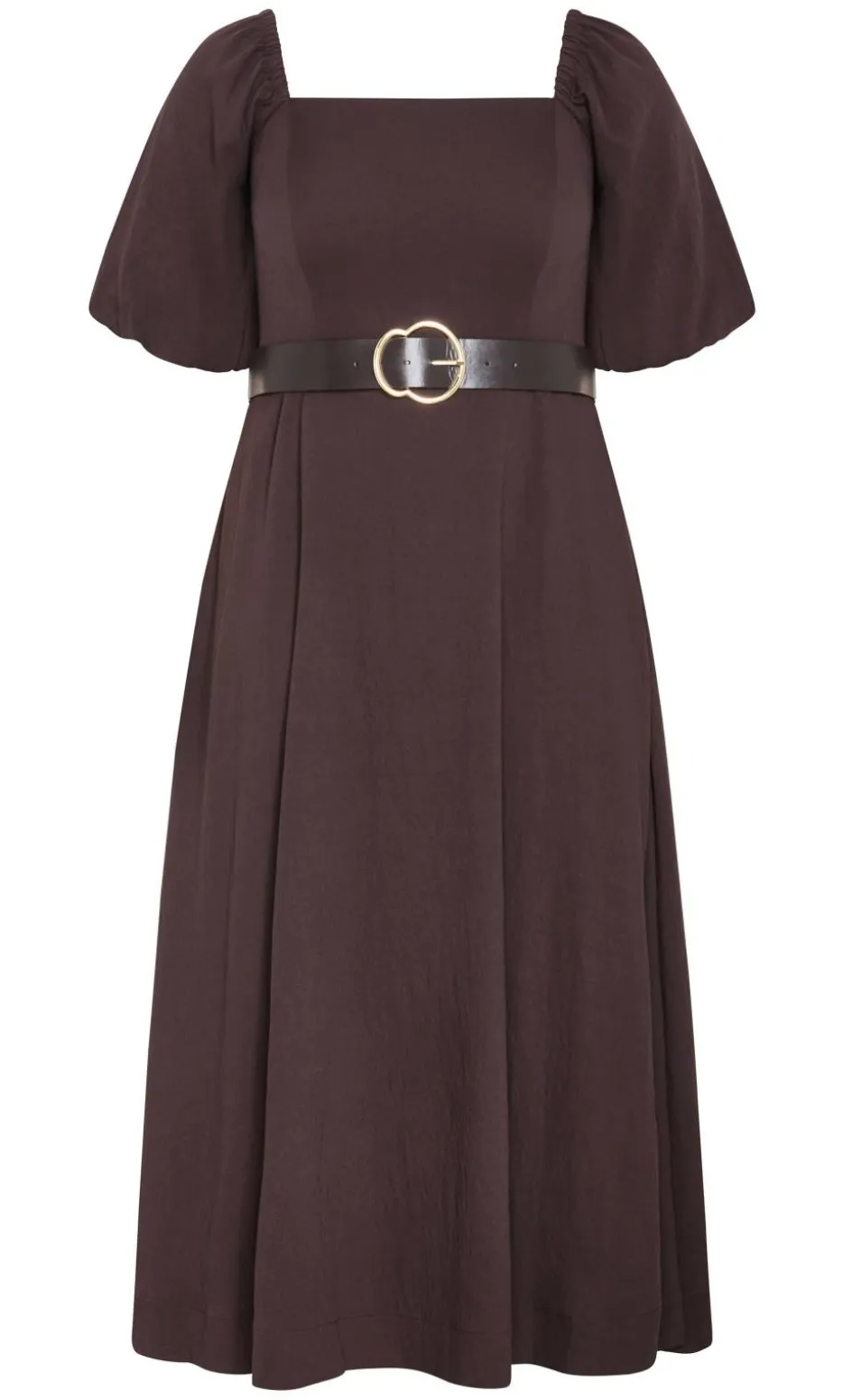 Collins Puff Sleeve Belted Maxi Dress - dark chocolate