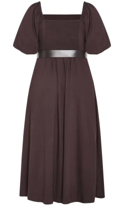 Collins Puff Sleeve Belted Maxi Dress - dark chocolate
