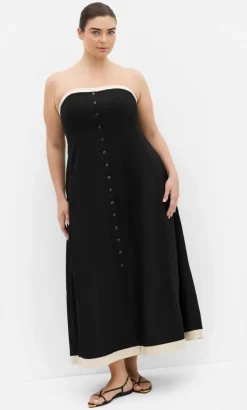 Contrast Strapless Maxi Dress - black