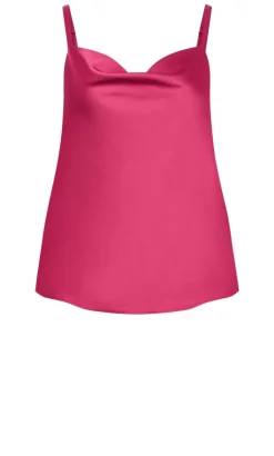 Cowl Neck Satin Cami - raspberry
