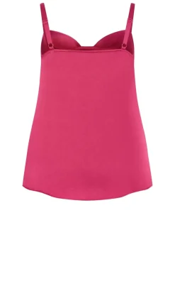 Cowl Neck Satin Cami - raspberry
