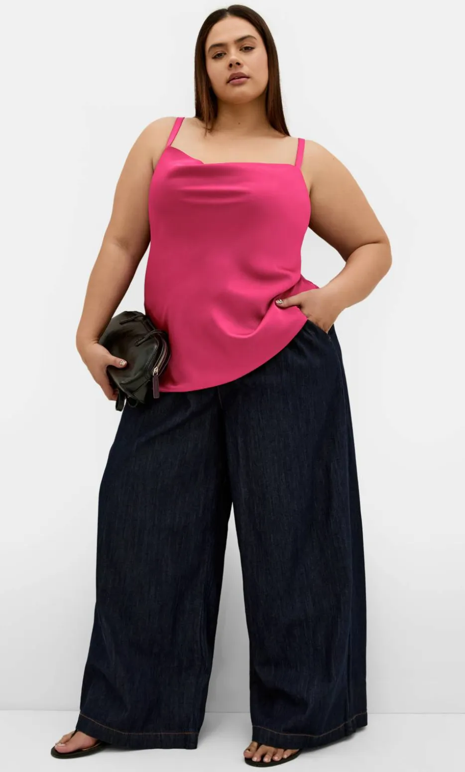Cowl Neck Satin Cami - raspberry