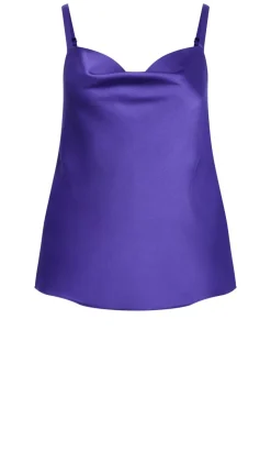 Cowl Neck Satin Cami - royal purple