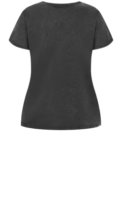 Cuffed Sleeve Bow Tee - charcoal wash