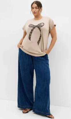 Cuffed Sleeve Bow Tee - stone