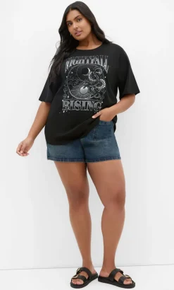 Curved Hem Grey Nightfall Tee - black