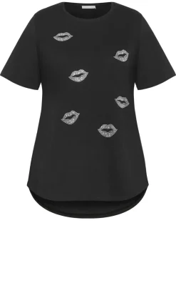 Curved Hem Lip Tee - black