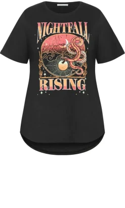 Curved Hem Red Nightfall Tee - black
