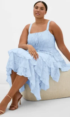 Daniela Ruffle Tier Dress - sky blue