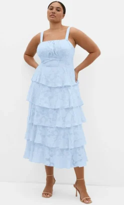Daniela Ruffle Tier Dress - sky blue