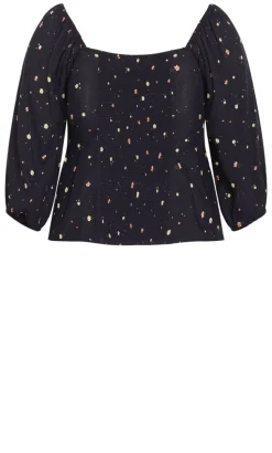 Daydreamer Elbow Sleeve Ditsy Print Top - navy