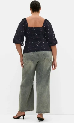 Daydreamer Elbow Sleeve Ditsy Print Top - navy