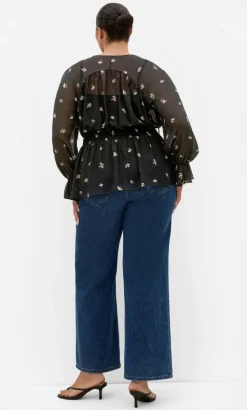 Dela Ditsy Print Top - black