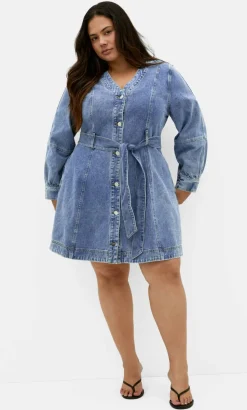 Demi Belted Denim Mini Dress - mid wash