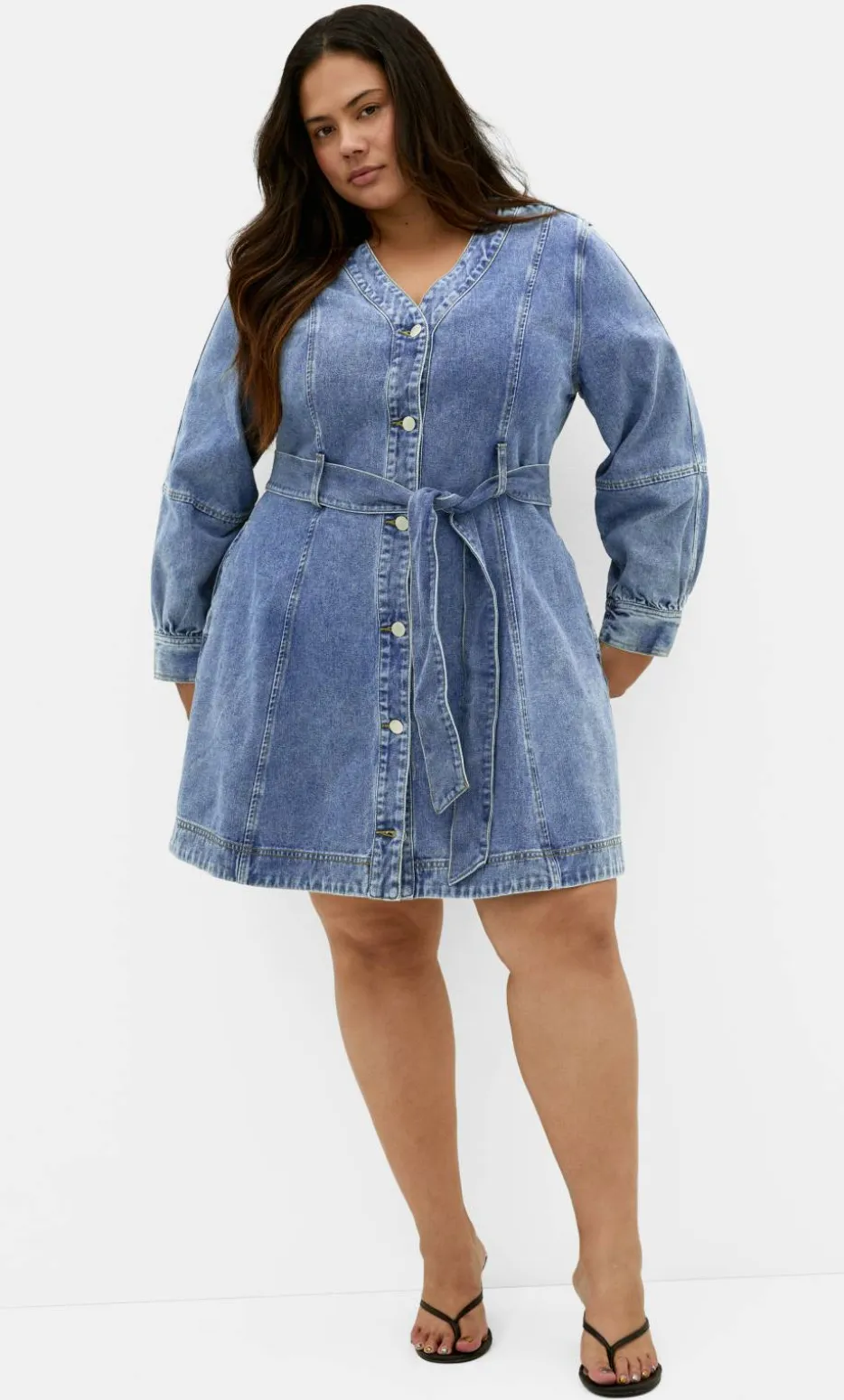 Demi Belted Denim Mini Dress - mid wash
