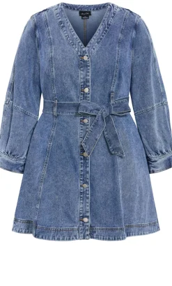Demi Belted Denim Mini Dress - mid wash