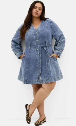 Demi Belted Denim Mini Dress - mid wash