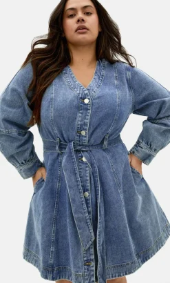 Demi Belted Denim Mini Dress - mid wash