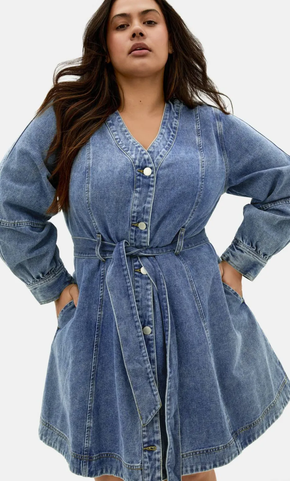 Demi Belted Denim Mini Dress - mid wash