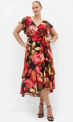 Demure Floral Maxi Dress - scarlet red