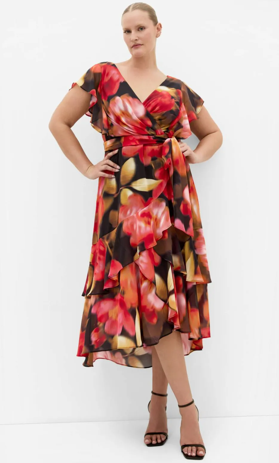 Demure Floral Maxi Dress - scarlet red