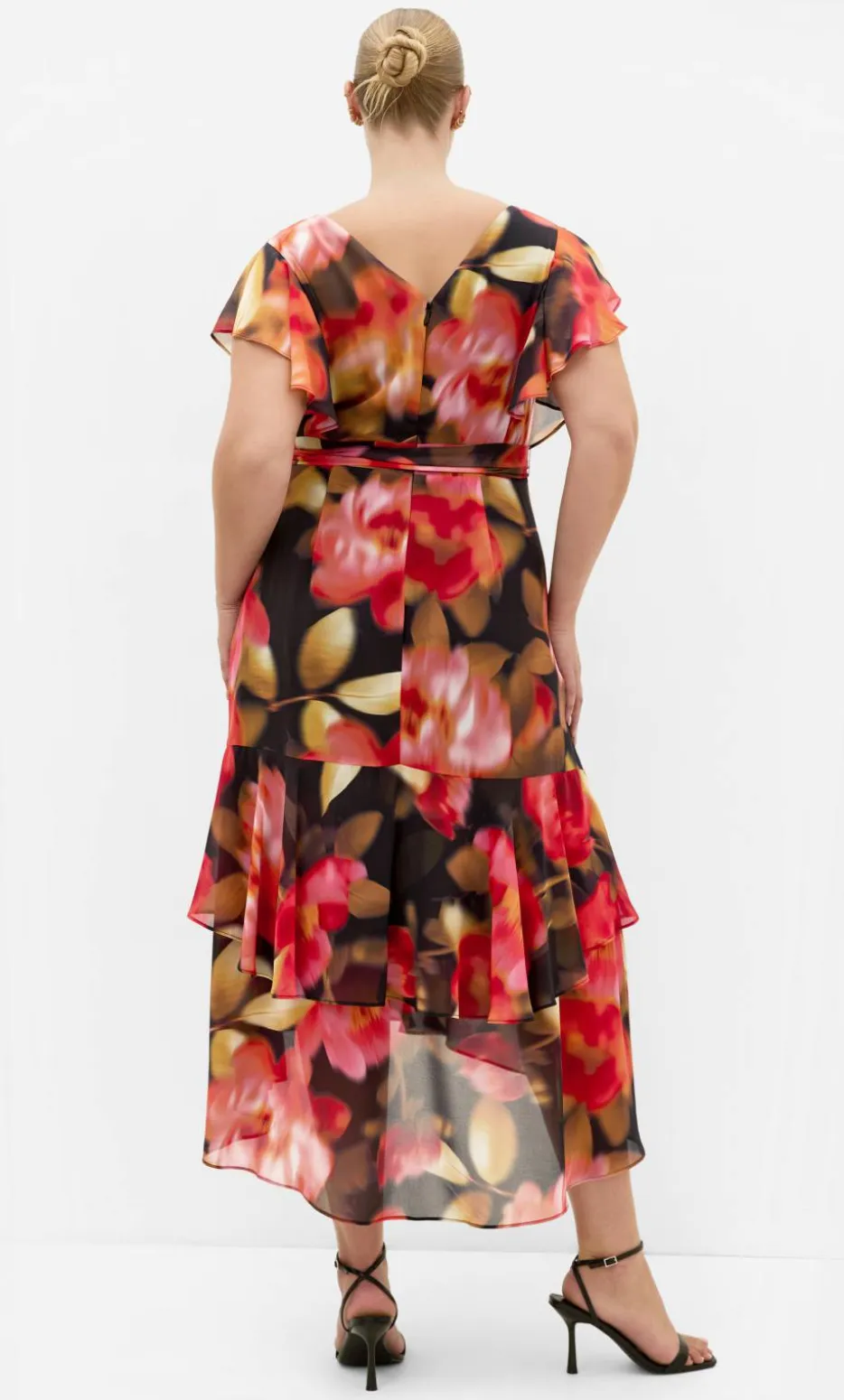 Demure Floral Maxi Dress - scarlet red